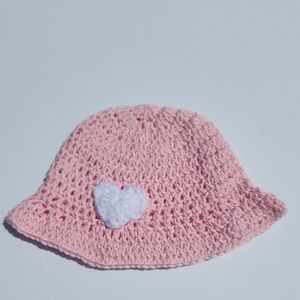 Handmade Pink Crochet Hat with White Heart Accent for 6-12 Month Old
